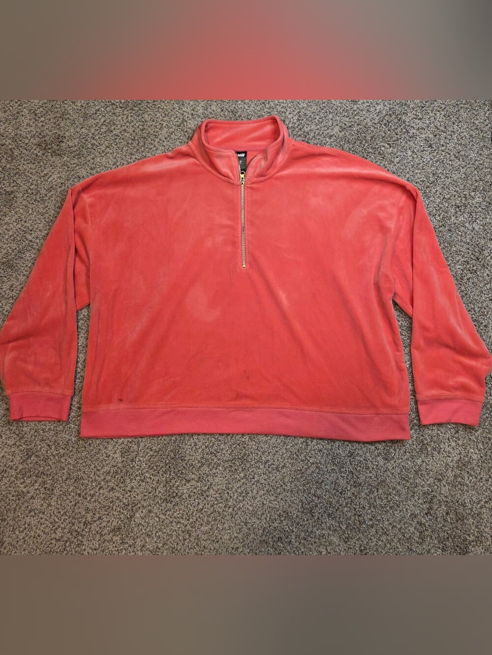 Avia Coral Pink Velour Quarter Zip Pullover Sweatshirt Plus Size 3X XXXL Flawed
